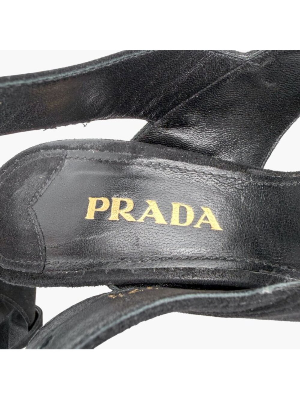 Prada Cross Strap Platform Sandals Black Suede Size 37.5 US 7.5 Women’s - Picture 14 of 15